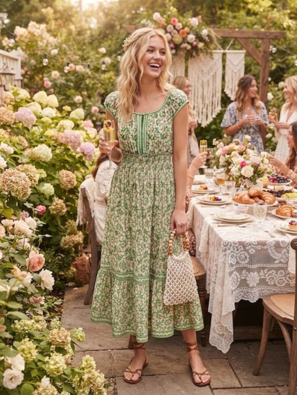 💕MAX STUDIO💕 Floral Smocked Maxi Dress ~ GREEN/PINK PAISLEY HARMONY Medium NWT